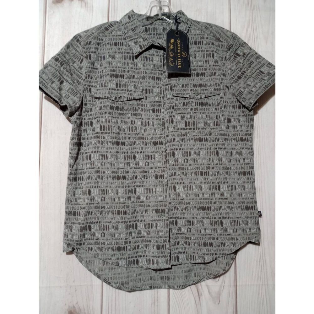 United By Blue Mens Gray Abstract Print Short Sleeve Button Down Shirt S